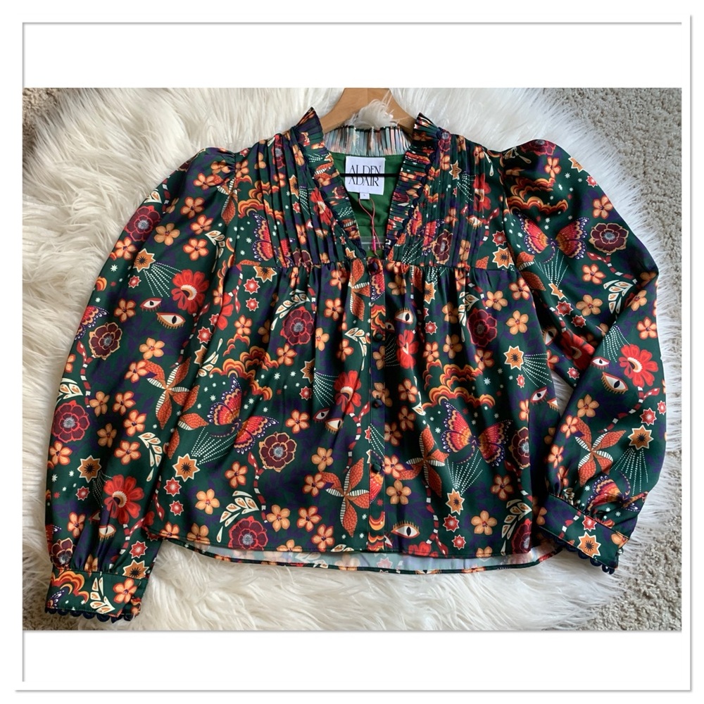 NWT Alden Adair Oliver Top Green Multicolor Large